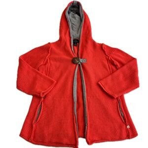 Pure Handknit Fresh Produce Cardigan Women S/M Red Hooded Boho Cotton Knit